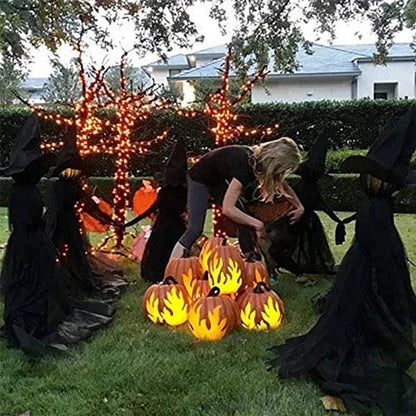 Light-Up Witches with Stakes Halloween Decorations Outdoor Holding Hands Screaming Witches Sound Activated Sensor Decor