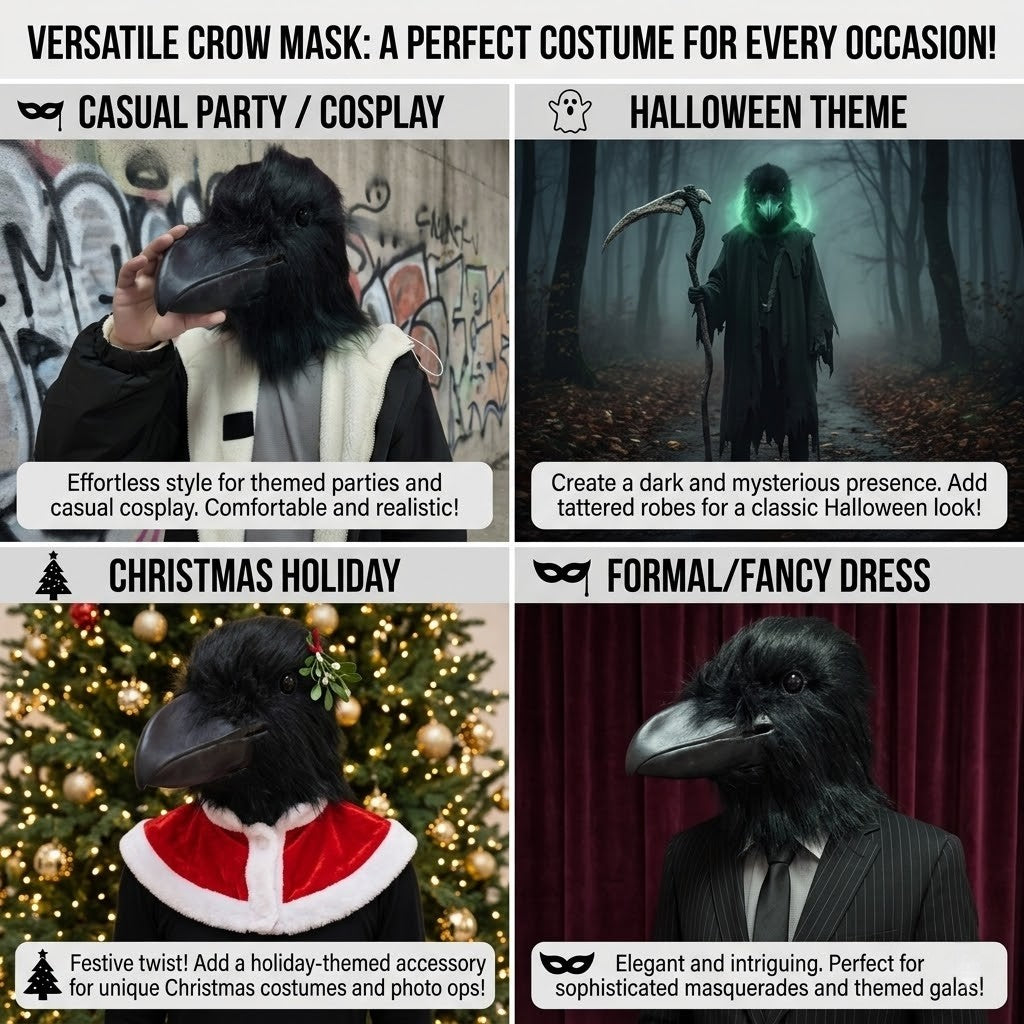 Unique Shaggy Feather Raven Mask Creative Black Animal Costume Accessories For Halloween Party Cosplay Themed Event