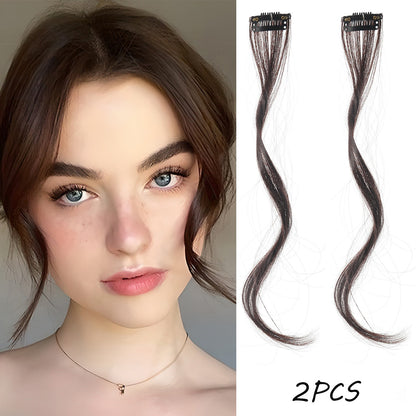 2PC Franja Sintética Extensões de Cabelo Peruca Cacheado Presilha Frontal Lateral Longa Ondulada Franja Loira Com Presilha Franja Invisível Cabelo Falso