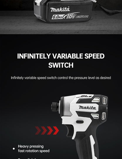 Parafusadeira de impacto Makita DTD173 18V sem escova, branca, para melhorias domésticas e projetos de bricolagem, 180 Nm, modo elétrico de madeira/parafuso/T