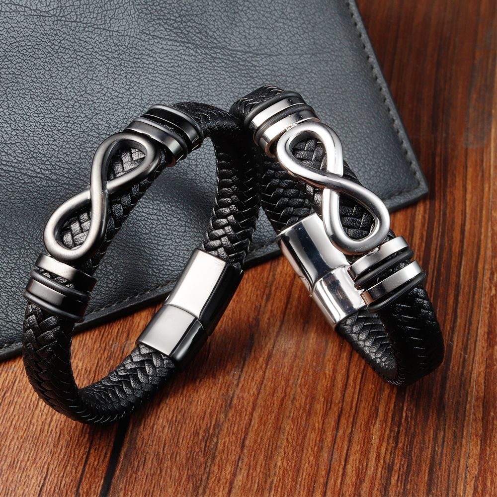 Pulseira de Aço Inoxidável Clássica de Couro Masculina, Corrente, Acessórios de Joias Elegantes para Pai e Namorado