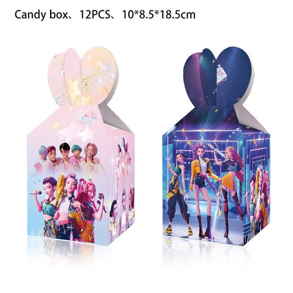 Hot K-Pop Birthday Party Decoration Set Kids Tableware Balloons Cups Plates Napkins Cake Topper Banner Gift Bag - Party Supplies