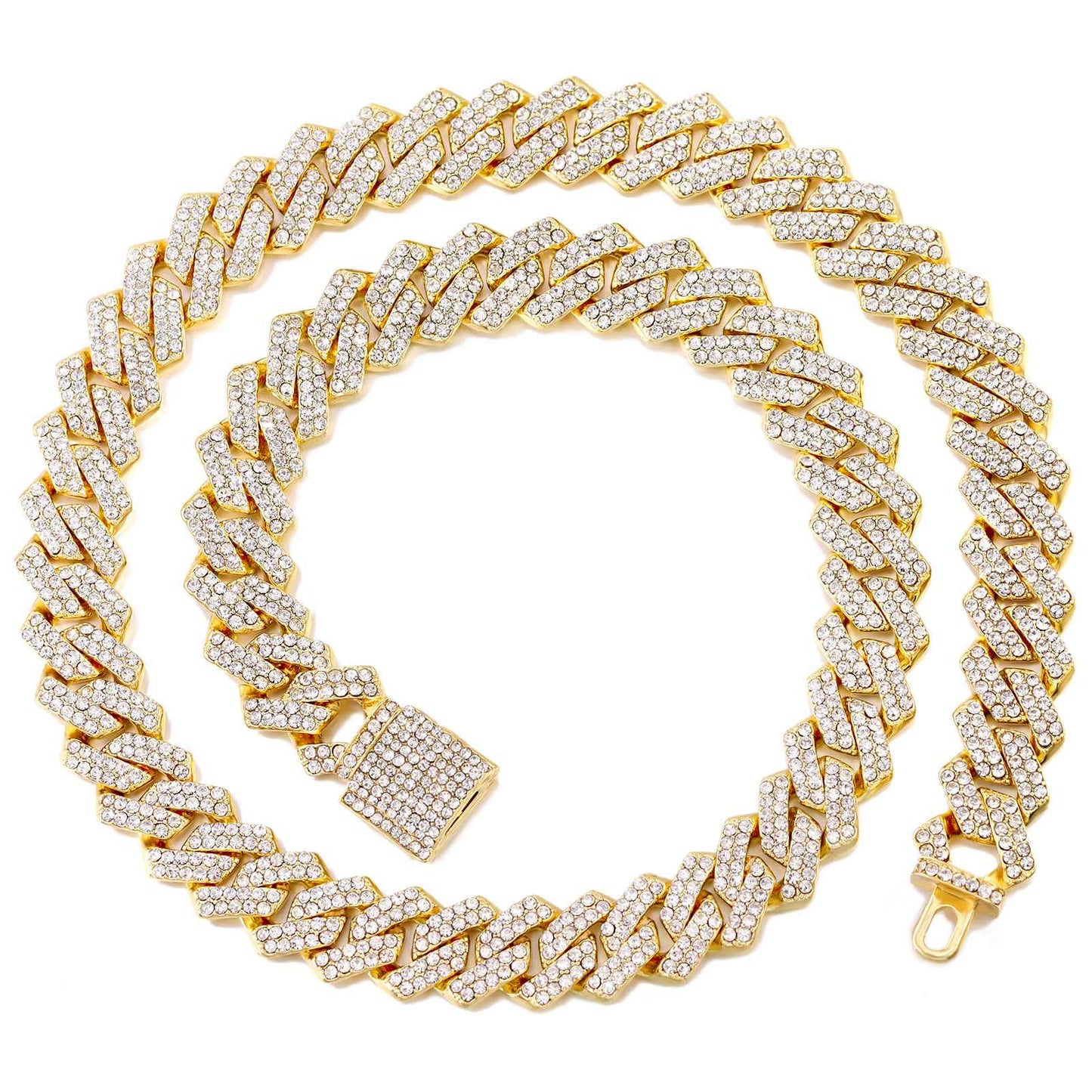 Colar Cubano de 20 Polegadas com Elos Duplos Unissex Edição Congelada Brilhante com Diamantes Joia em Estilo Hip-Hop
