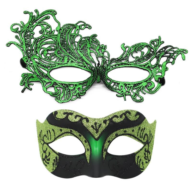 Set of 2, Couple's Elegant Black Lace Masquerade Masks for Costume Parties
