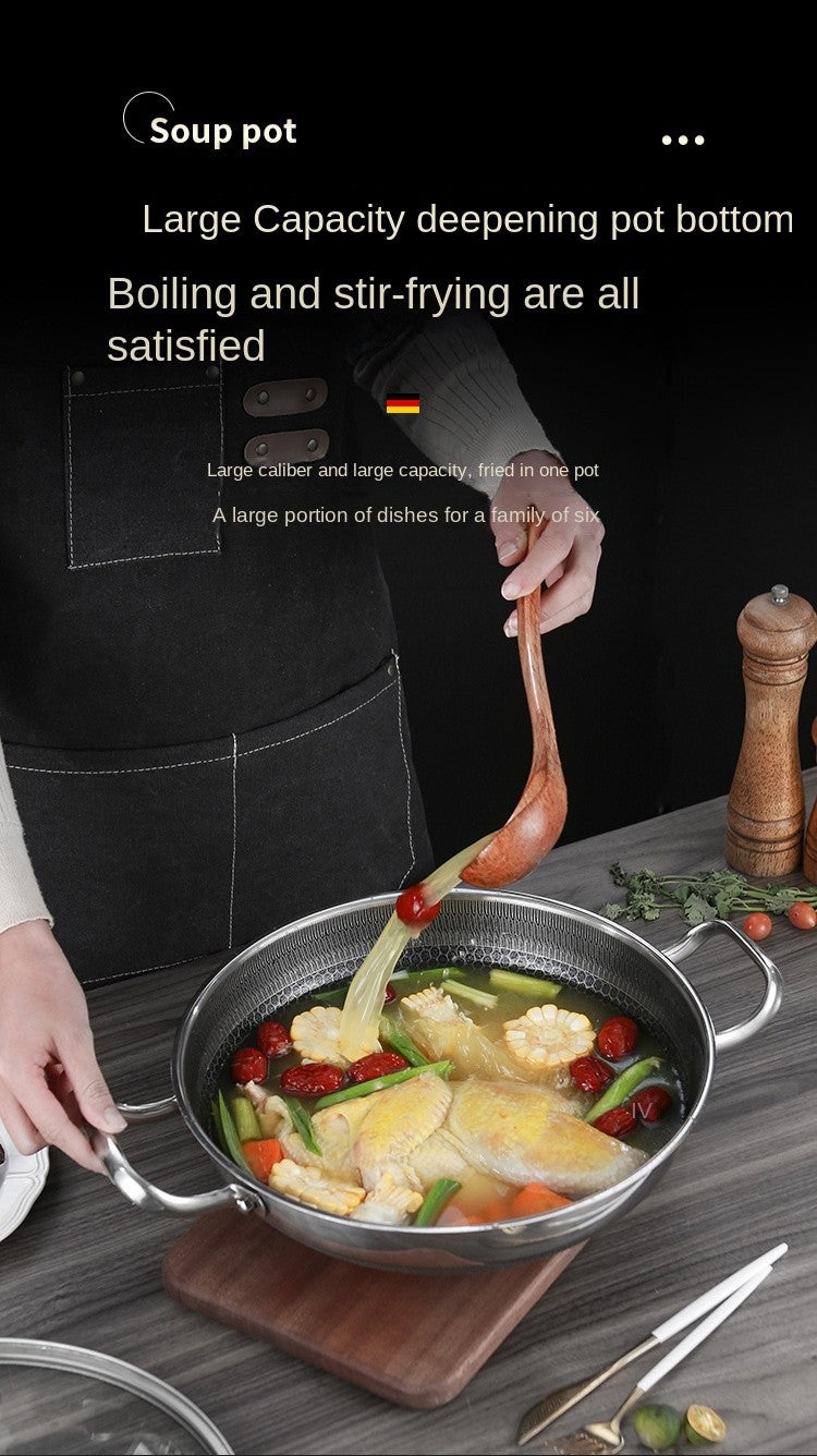 32cm Panela de Fritura em Aço Inoxidável 304, Antiaderente de Grau Alimentício, Fundo de Panela Tipo Colmeia, Panela Wok de Uso Geral para Fogão a Gás e de Indução