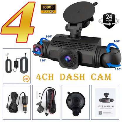 Câmera Veicular Filmadora 4 Canais Caixa Preta FHD 1080P Dianteira Esquerda Direita Traseira Visão Noturna Gravação em Loop adicionar Kit Hardwire