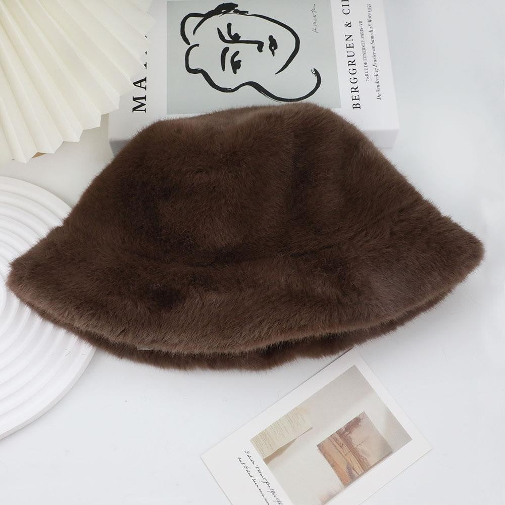 Hot Sale Fluffy Faux Fur Bucket Hats Women Warm Thick Plush Winter Hat Lady Fashion Fisherman Cap Korean Furry Bucket Hat Y2k
