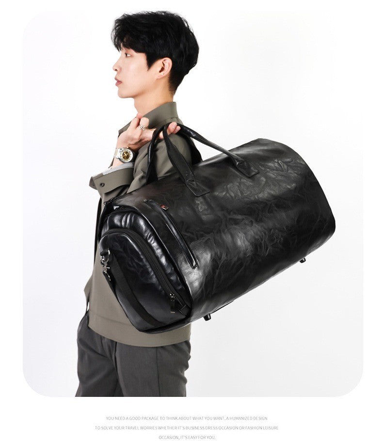 Vintage Suit Travel Bag with Large Capacity Waterproof PU Fabric Independent Shoe Case for Business Trip Suit Protection Bag