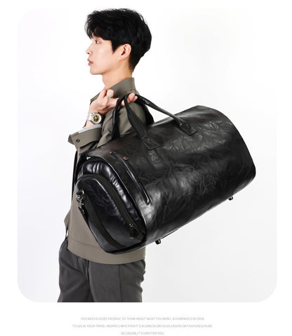 Vintage Suit Travel Bag with Large Capacity Waterproof PU Fabric Independent Shoe Case for Business Trip Suit Protection Bag