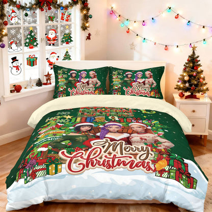 3pcs Christmas K-Pop Demon Hunters print coreless duvet cover set multi size bedroom bedding holiday decoration machine washed