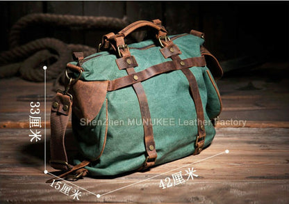 Vintage Military Canvas + Genuine Leather Men Shoulder Bag Sling Crossbody Bag Tote Handbag Men Canvas Messenger Bag  Leisure