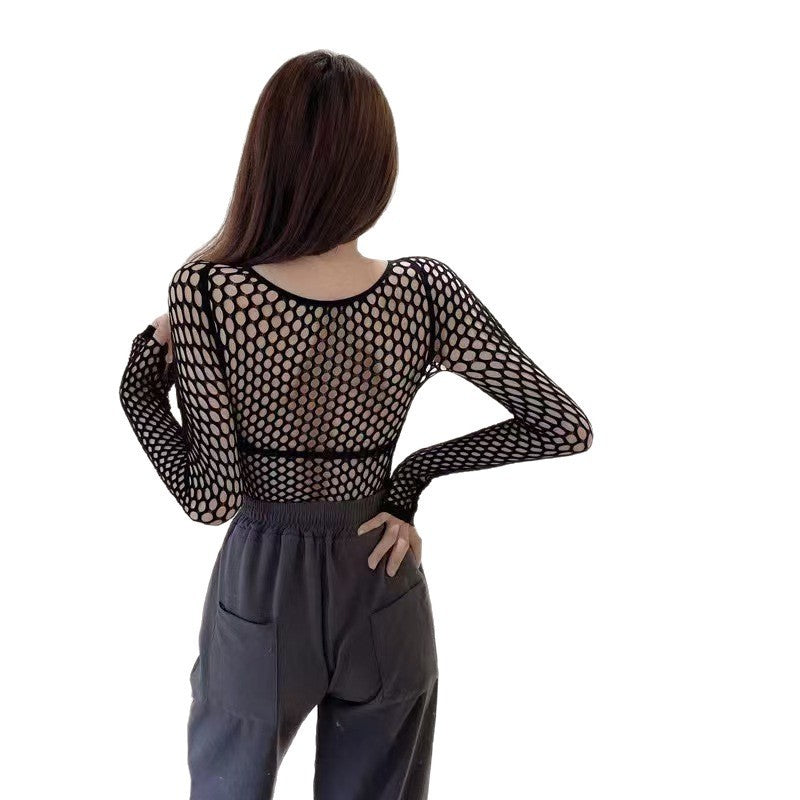 Fashion Hollow Out Basic T Shirts Mens Women Sexy Hollow Out See Through Mesh T-shirt Party Spring Vintage Slim Fit Elastic Tees
