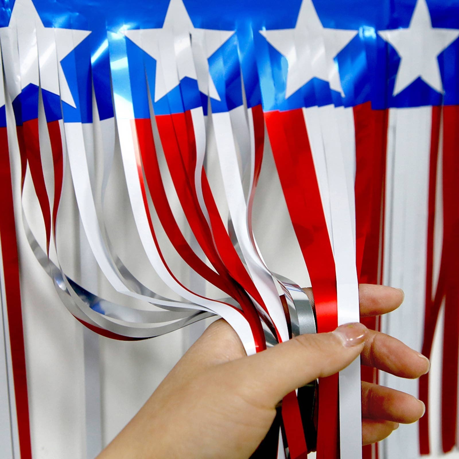 USA Flag Fringe Banner Tinsel Streamer Foil Tassel Garland For Independence Day Fourth Of July Indoor And Outdoor Decoration
