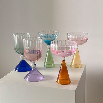 Taças de Coquetel Estilo Onda com Efeito Duas Cores Criativas Verde Azul Âmbar Roxo para Martini Mojito Champagne Margarita