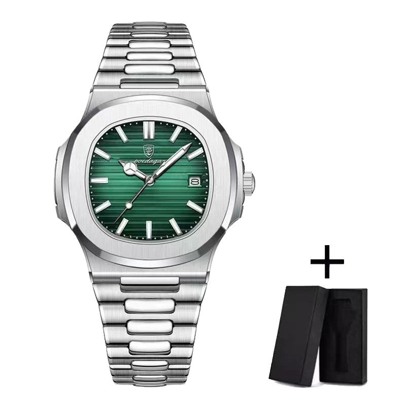 Relógio Masculino de Luxo POEDAGAR 50 ATM À Prova D'água Relógio Masculino Luminoso Data Aço Inoxidável Quadrado Quartzo Relógios Masculinos reloj hombre
