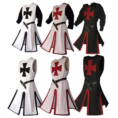 Mens Medieval Crusader Knights Templar Tunic Costumes Renaissance Halloween Surcoat Warrior Black Plague Cloak Cosplay Top