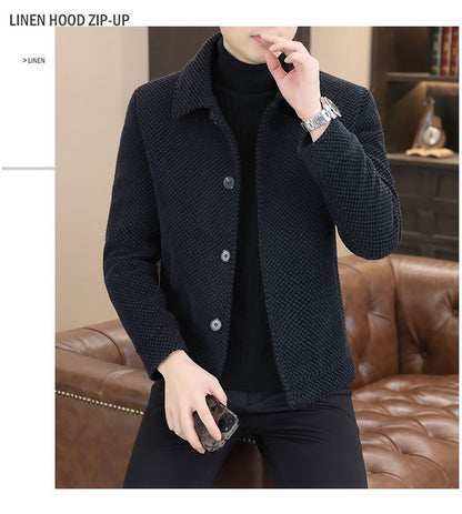 Korean Winter Woolen Jacket Men Plush and Warm Short Trench Coat Plaid Casual Business Streetwear Overcoat Social Men Clothing