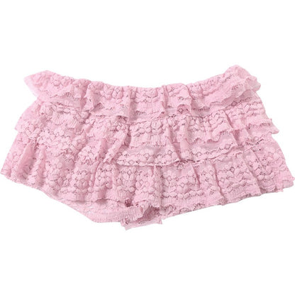 2025 New Fashion Sweet Temperament Solid Color Lace Spice Girl Pleated Low Waist Navel Shorts Femininity Sexy