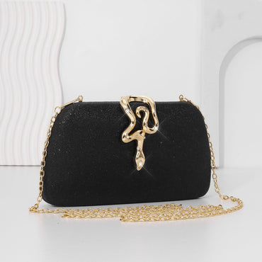 Women’s Luxury Glitter Snake Lock Clutch Elegant Evening Bag Shiny Envelope Bag Handbags Wedding Banquet Party Dress with Chain
