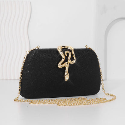 Women’s Luxury Glitter Snake Lock Clutch Elegant Evening Bag Shiny Envelope Bag Handbags Wedding Banquet Party Dress with Chain