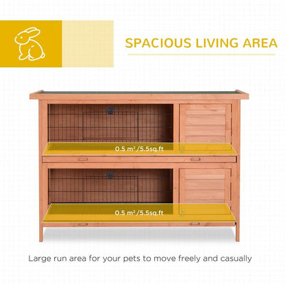 54" 2-Story Large Rabbit Hutch Bunny Cage Wooden Pet House Small Animal Habitat with Lockable Doors Leak-Proof Tray and