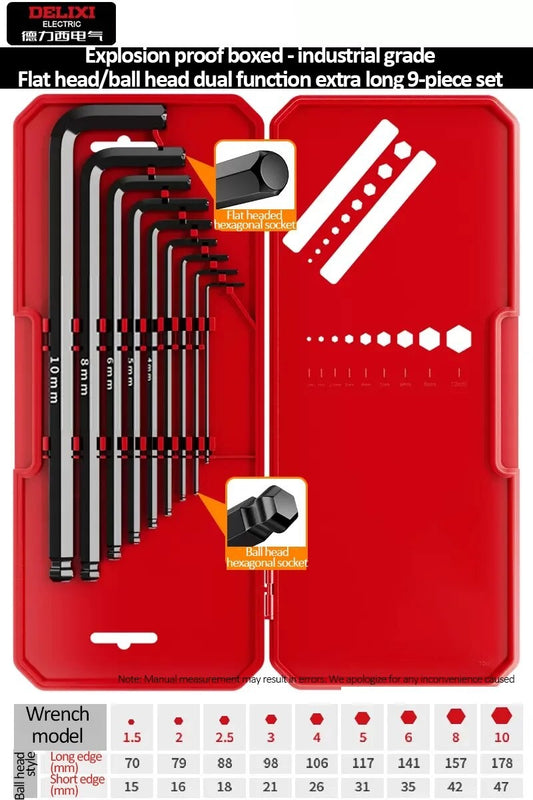DELIXI ELECTRIC Allen Key Set?Allen Hex WrenchScrewdriverBox-packed Set?SleevUniversal Torque Long Metric,for VehicleMaintenance