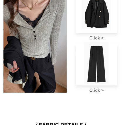 Lace Slim-fitting Bottoming Shirt Fake Two Piece Long Sleeve T-Shirt Women Chic Button Pit Striped Tops Autumn Winter Base Tees