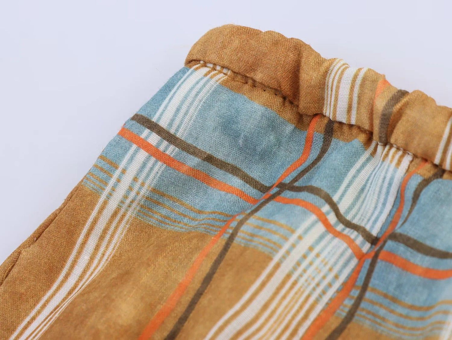 Women's 2025 Autumn Fashion Versatile Ramie Bloomers Plaid Printed Loose Pants Female High-Waist Drawstring Casual Trousers