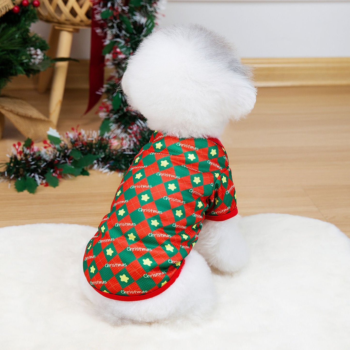 Roupas de Natal para Cachorros Roupas Macias para Gatos Camiseta Fofa de Árvore de Natal Roupa para Pets para Ano Novo Roupas Quentes Fantasia Yorkies