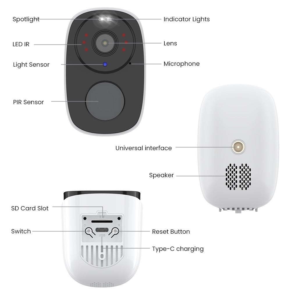 H.VIEW PIR Battery Powered Camera Wireless Outdoor, 2K 3MP WiFi Security Camera with Spotlight Siren, 2-Way Audio, Waterproof