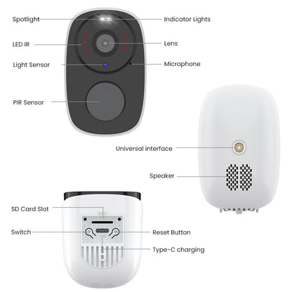 H.VIEW PIR Battery Powered Camera Wireless Outdoor, 2K 3MP WiFi Security Camera with Spotlight Siren, 2-Way Audio, Waterproof