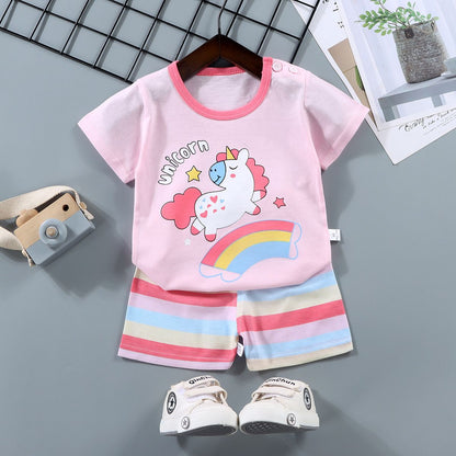 Conjuntos Infantis Mãe e Filhos Roupas Menino Menina Camiseta Shorts 2PÇS Verão Algodão Manga Curta Roupas de Bebê Infantil Terno