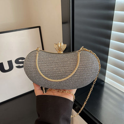 Shiny Mini Evening Bag Rhinestone Chain Purse Luxury Glitter Metal Handel Chain Clutch Elegant Wedding Dress Party Banquet Bag