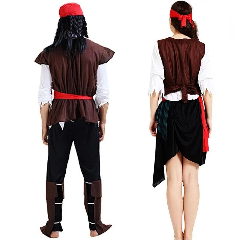 Pirate Pirates of the Caribbean Cosplay Captain Jack Sparrow Costume Men Women Female Male Female Carnival Halloween Sexy Set