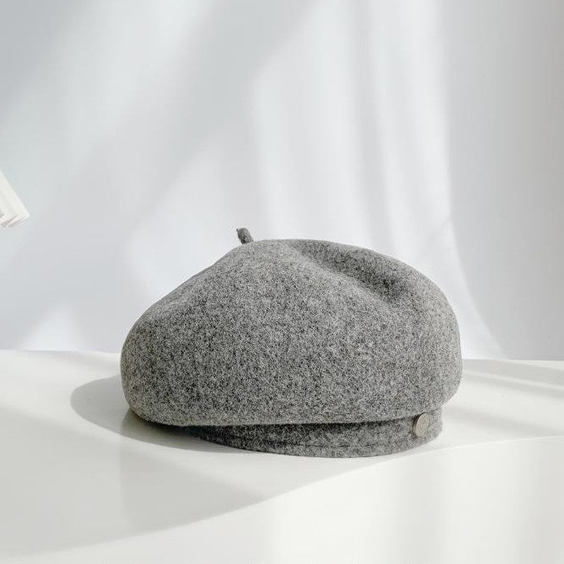 Women French Art Retro Wool Felt Autumn Solid Colors Warm Winter Beanie Hat Beret Cap For Female