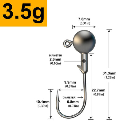 MrLurion 30pçs 1g 2g 3g 5g 10g 14g 18g 22g 25g 28g Anzol tipo jig head, anzol redondo para iscas soft e crank