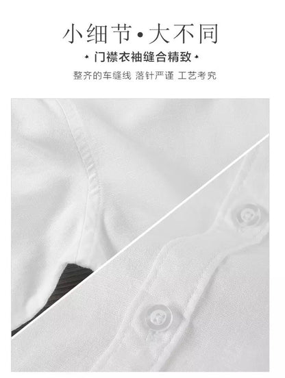 HOO2025 linen shirt young male leisure cotton shirts with short sleeves business cultivate one's morality thin comfortable shirt