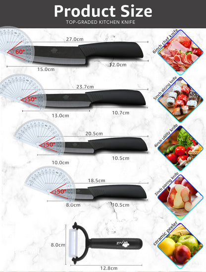 Conjunto de Facas de Cerâmica para Cozinha, 3 4 5 6 polegadas, Faca do Chef, Utilitária, para Fatiar, Cortar Frutas, Legumes, Comida de Bebê, para Descascar, Cabo Antiderrapante