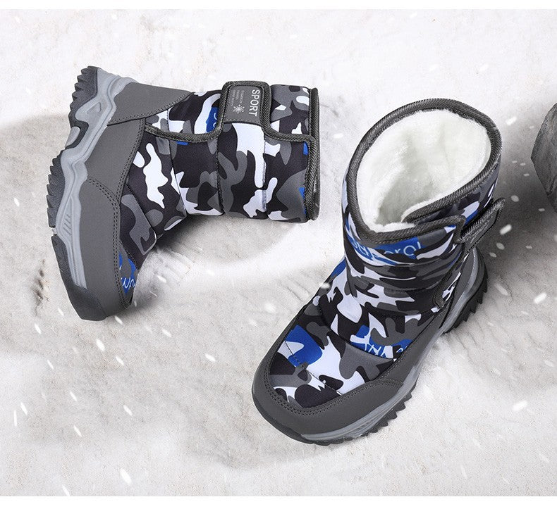 2025 Winter Children Shoes Plush Waterproof Fabric Non-Slip Girl Shoes Rubber Sole Snow Boots Fashion Warm Outdoor Boots