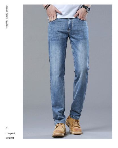 Calça Jeans Masculina Slim Fit 2024 de Material Fino ou Grosso Luxo Estilo Clássico Negócios Jeans Elástico Calças Masculinas Roupas