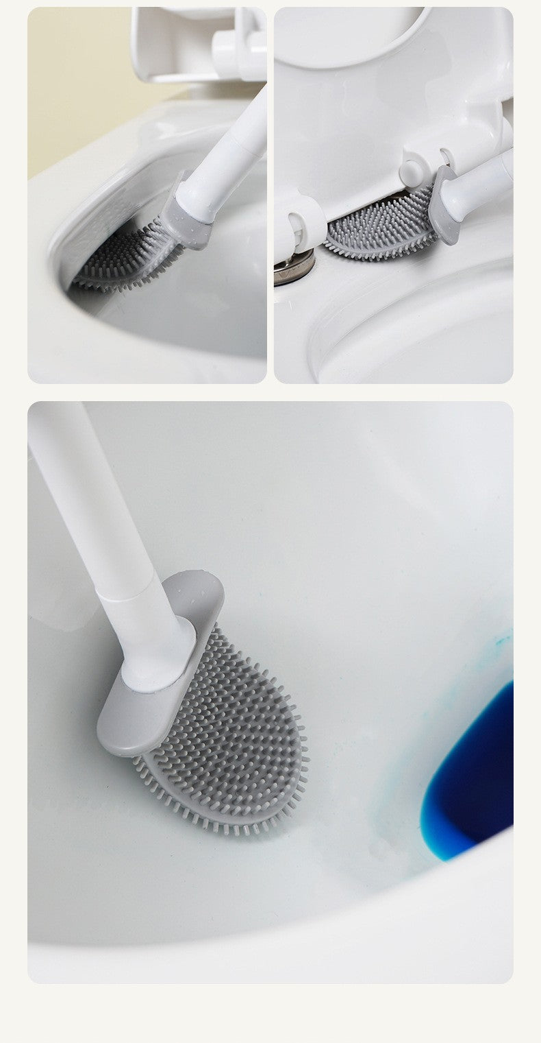 Escova Sanitária de Silicone Flexível com Base à Prova de Vazamento de Água e Gancho, Escova Sanitária Montada na Parede, Limpador Doméstico para Banheiro