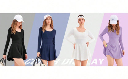 Slim Fit Women 2-In-1 Tennis Dress Athletic Golf Dress With Built-In Shorts Vintage Aesthetic Sporty Streetwear women clothing