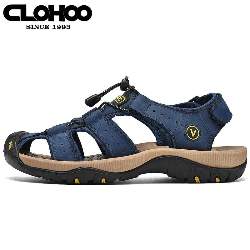 Fashion Men Genuine Leather Shoes 2025 Summer Non Slip Outdoor Water Walking Hiking Trekking Shoes Comfortable Casual Sneakers