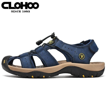 Fashion Men Genuine Leather Shoes 2025 Summer Non Slip Outdoor Water Walking Hiking Trekking Shoes Comfortable Casual Sneakers