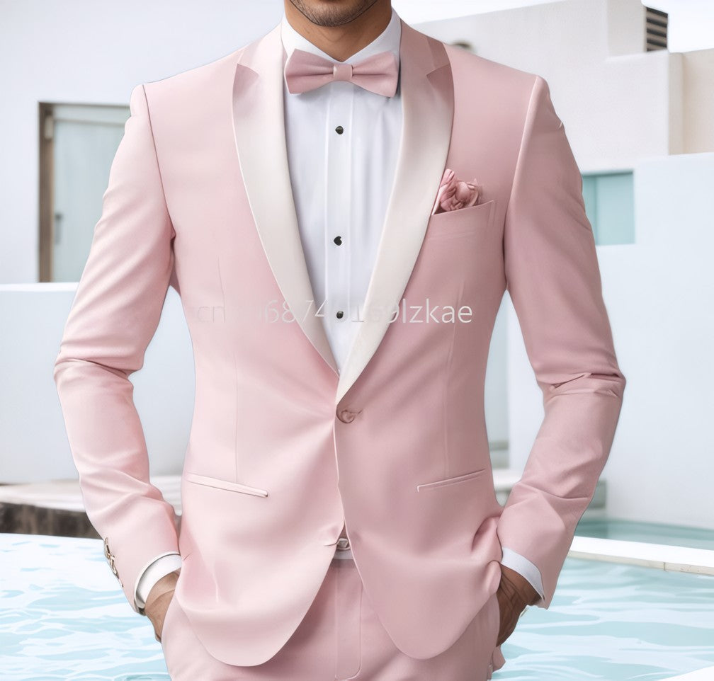 High Quality Pink Men Suits Elegant Wedding Groomsmen 2 Piece Jacket Pants Outfits Customized Male Clothing Costume Homme Terno