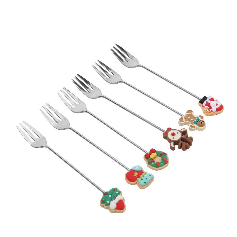 Christmas Gift  Deco Tableware Cutlery Set Elk Christmas Tree Decoration Dessert Spoon Fruit Fork Coffee Spoon Cutlery Gift