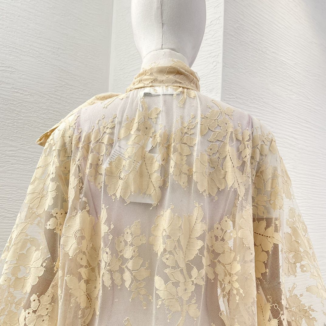 Milk Tea Color Long Sleeve Lace See Through Blouse Tops 2025 New Design