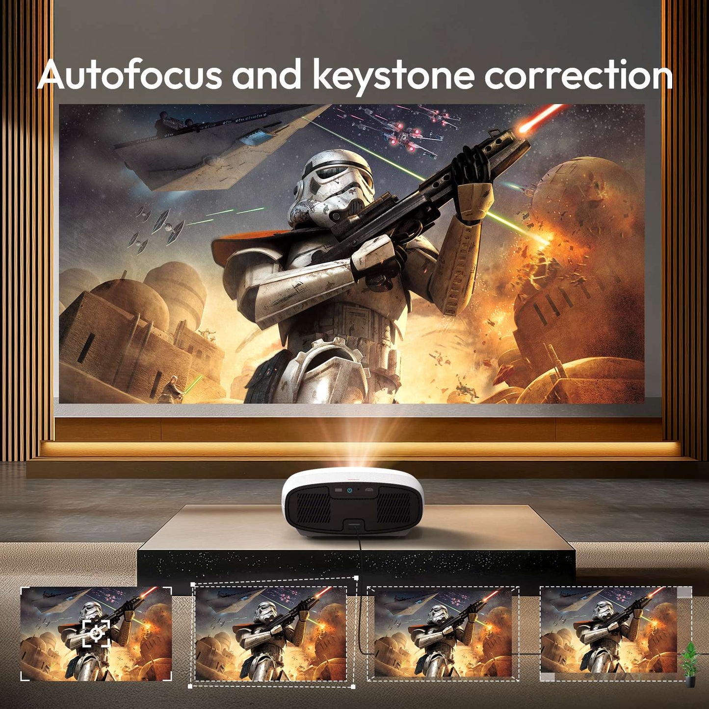 Projetor VEVSHAO A22 Full HD 1080P 4K 1000ANSI Android WiFi Foco Automático 10W*2 Projetor de Home Theater para Reuniões de Escritório e Vídeo