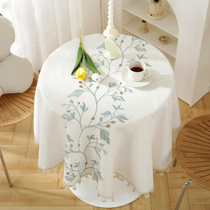 Embroidery Round Tablecloth, Cotton Linen Flower Dust Proof Table Cover, for Kitchen Dining Room,Party,Birthday Tabletop Decor