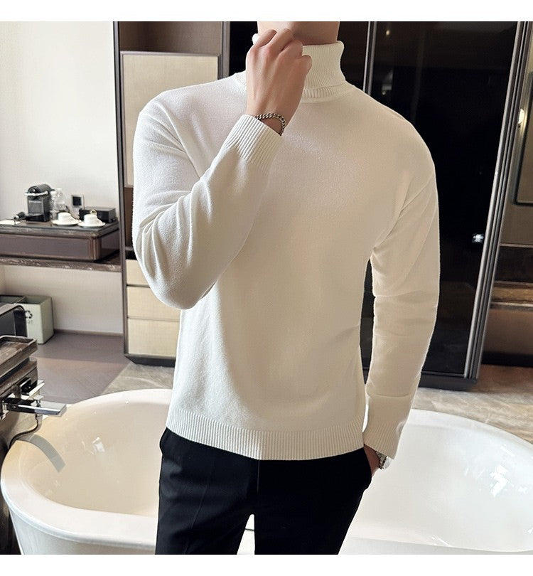 Korean Fashion Autumn Winter Sweaters Men Pullovers Fleece Turtleneck Knitted Sweatshirt Warm Bottoming Shirts